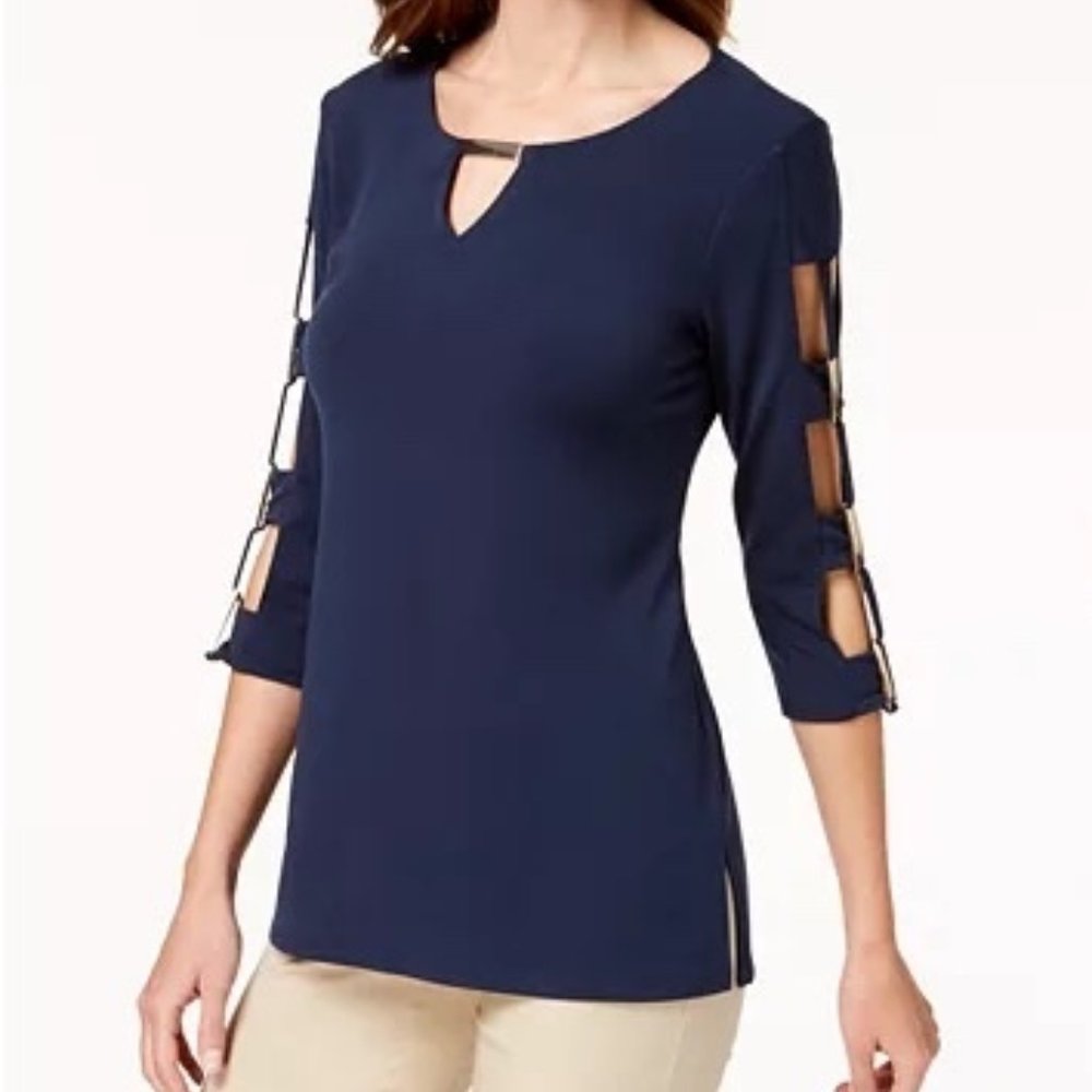 JM Collection Lattice-Sleeve Top